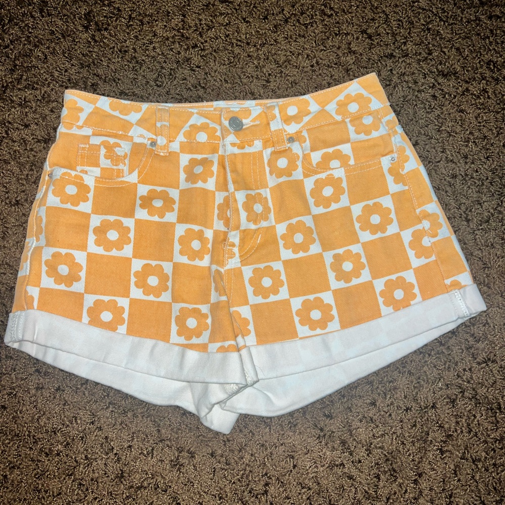 PacSun Orange and White Checkered Shorts